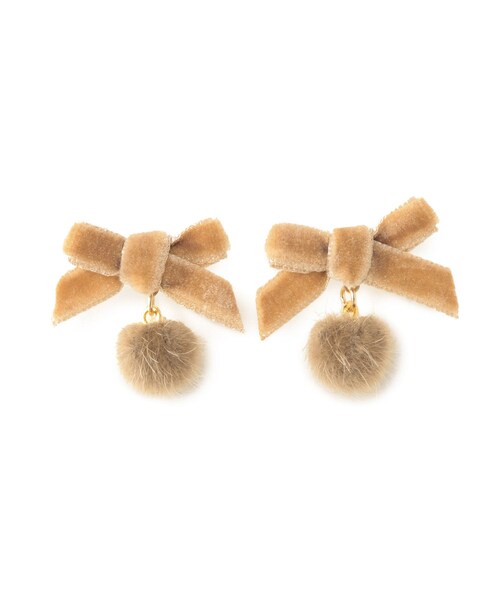 ROPE' PICNIC（ロペピクニック）の「ベルベットリボン×シャギーボールプチピアス（ピアス（両耳用）・レディース・ベージュ/グリーン系/オレンジ系・F）」の14枚目の写真