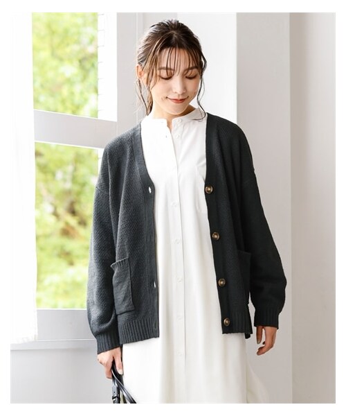 nissen（ニッセン）の「大きいサイズゆるシルエットカノコ編カーディガン（カーディガン/ボレロ・レディース・ミックスカシス/ミックスターコイズ/ミックスライトピンク/ミックスグリーン/黒・L~LL相当/3L~4L相当/5L~6L相当/8L相当/10L相当）」の3枚目の写真