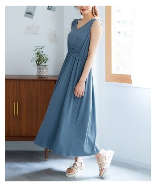 nissen（ニッセン）の「リブカットソーロング丈フレアワンピース（ワンピース・レディース・黒/ダークグレー/パープリッシュピンク/スモーキーブルー・L/LL/3L/4L/5L/6L/8L/10L）」の21枚目の写真