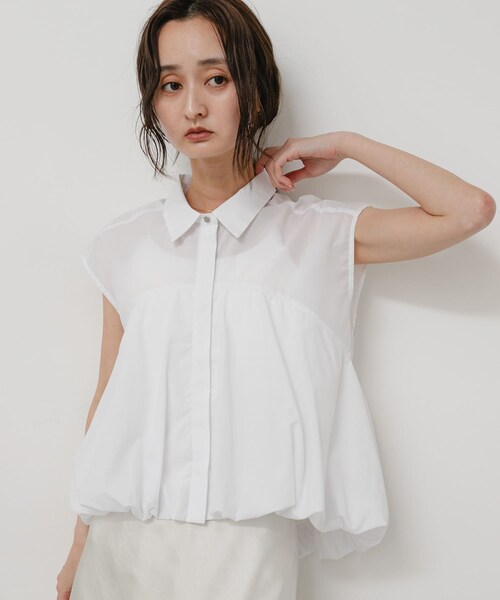 SENSE OF PLACE by URBAN RESEARCH(センスオブプレイスバイアーバンリサーチ)の「『イージーケア』フレンチスリーブバルーンシャツ(シャツ/ブラウス・レディース・BLACK/IVORY/BLU×WHT・One)」の6枚目の写真