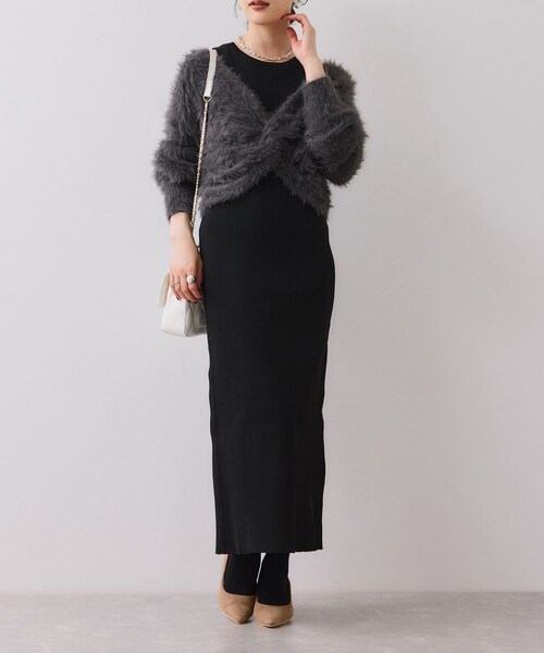 VIS（ビス）の「ねじりショートトップス付きロングニットワンピース/イージーケア（ワンピース・レディース・チャコール/キナリ/ベージュ・F）」の18枚目の写真