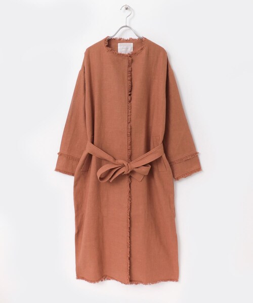 ITEMS URBANRESEARCH(アイテムズ アーバンリサーチ)の「KBF+ ラスティックフリンジコート∴(ノーカラージャケット・レディース・BEG STRIPE/NATURAL/L.BROWN・one)」の9枚目の写真