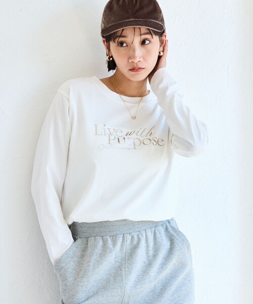 VIS（ビス）の「フォト＆ロゴアソートロングスリーブTシャツ（Tシャツ/カットソー・レディース・チャコール/ホワイト/ホワイト系/キナリ・F）」の7枚目の写真