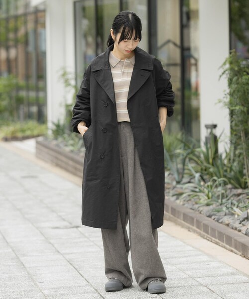 EKAL（エカル）の「撥水中綿ステンカラーコート（ステンカラーコート・レディース・キャメル/ブラック・one）」の6枚目の写真