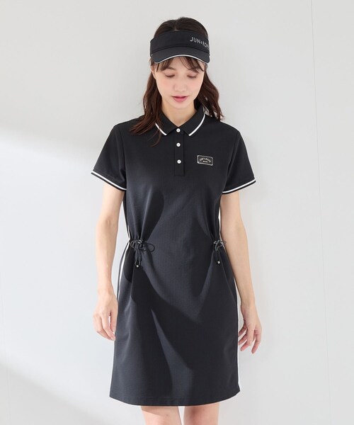 ROPE'(ロペ)の「【撥水】【ストレッチ】シアサッカードロストポロワンピース(ワンピース・レディース・ブラック/ブラック系・L/M/S)」の12枚目の写真