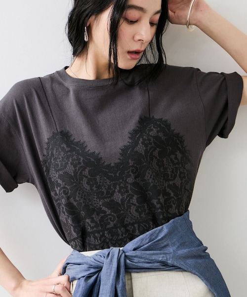 VIS(ビス)の「トロンプルイユプリントTシャツ(Tシャツ/カットソー・レディース・チャコール/ホワイト・F)」の12枚目の写真