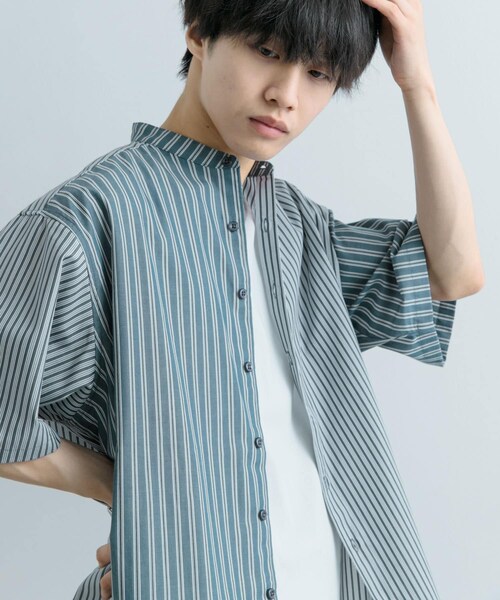 SENSE OF PLACE by URBAN RESEARCH（センスオブプレイスバイアーバンリサーチ）の「『ユニセックス』ストライプブロックドルーズシャツ（シャツ/ブラウス・メンズ・GREG×BEG/BLU×LBLU/CHC×BLK・M/L）」の11枚目の写真