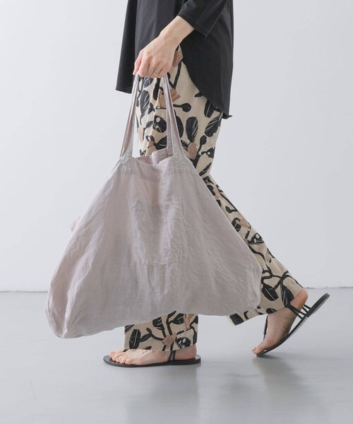 かぐれ（カグレ）の「リネンビッグトートバッグ（トートバッグ・レディース・SMOKE PINK/BEIGE/BLUE GREEN/CHARCOAL/YELLOW KHK・FREE）」の6枚目の写真
