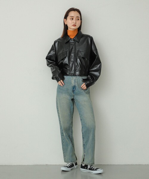 SENSE OF PLACE by URBAN RESEARCH(センスオブプレイスバイアーバンリサーチ)の「クロップドレザーライクブルゾン(ブルゾン・レディース・IVORY/BLACK/NAVY・one)」の22枚目の写真