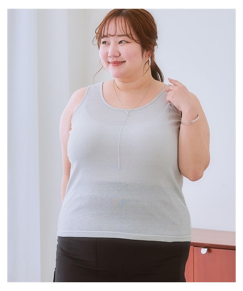 nissen（ニッセン）の「＜大きいサイズ＞ ラメテレコタンクトップ（キャミソール・レディース・ラベンダー×シルバーラメ/ライトグレー×シルバーラメ/黒×ゴールドラメ/ベージュ×シルバーラメ/杢グレー×シルバーラメ・L/LL/3L/4L/5L/6L/8L/10L）」の4枚目の写真