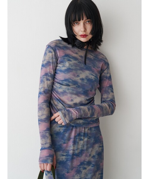 jouetie（ジュエティ）の「ニュアンスパターンシアートップス（セットアップ・レディース・ブルー/ベージュ・M）」の2枚目の写真