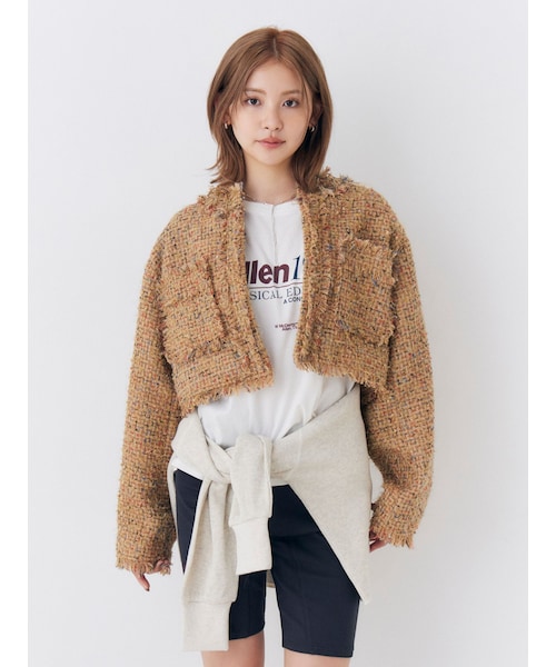 Ungrid（アングリッド）の「ショートツイードジャケット（ノーカラージャケット・レディース・ブラック/ブルー/ベージュ・F）」の4枚目の写真