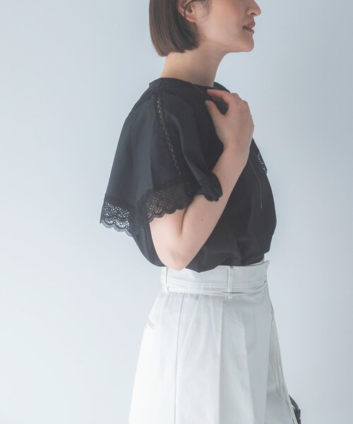 URBAN RESEARCH ROSSO（アーバンリサーチロッソ）の「MARILYN MOON　LACED  SLEEVE CUTSEW（Tシャツ/カットソー・レディース・OWHITE/BLACK・Free）」の7枚目の写真