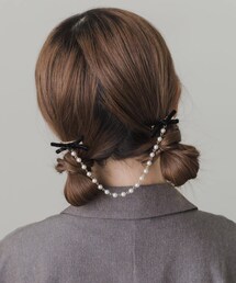 SMELLY | ベロアリボンパールチェーンヘアピン(ヘアピン)