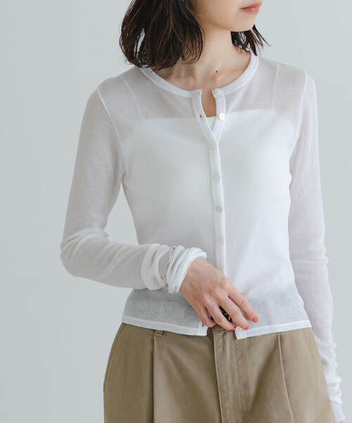 URBAN RESEARCH（アーバンリサーチ）の「『MADE IN JAPAN』シアーテレコショートカーディガン（カーディガン/ボレロ・レディース・NAVY/WHITE/BUTTER・FREE）」の6枚目の写真