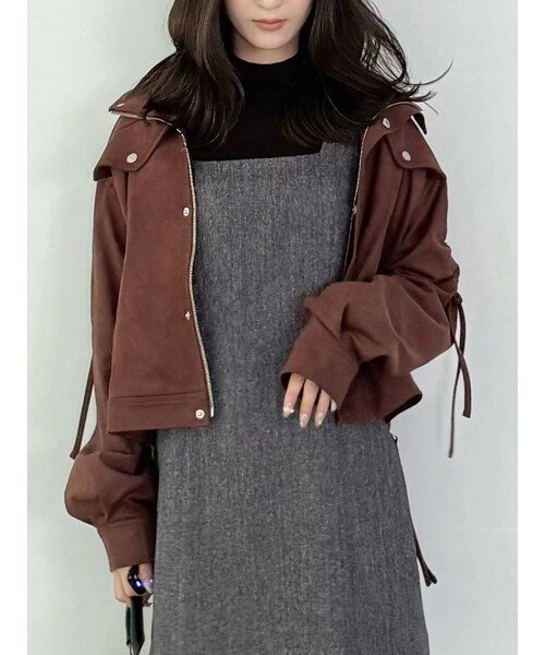 MERCURYDUO（マーキュリーデュオ）の「フェイクスエードドロストスリーブブルゾン（ブルゾン・レディース・キャメル/ダークブラウン・F）」の6枚目の写真