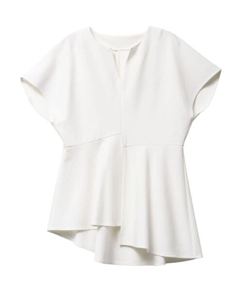 ELENDEEK(エレンディーク)の「ASYMMETRY FLARE CS(Tシャツ/カットソー・レディース・オフホワイト/ブラック/レッド/ブラウン・F)」の1枚目の写真