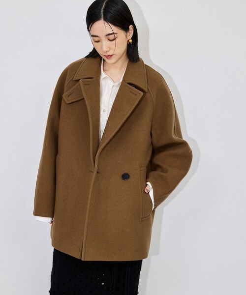 ADAM ET ROPE'(アダムエロペ)の「【定番】ウールボンディングミドルコート(ステンカラーコート・レディース・ダークブラウン/キャメル・36/38)」の10枚目の写真