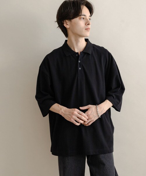 SENSE OF PLACE by URBAN RESEARCH（センスオブプレイスバイアーバンリサーチ）の「スラブカノコエクストラルーズポロシャツ（ポロシャツ・メンズ・BLACK/OATMEAL/BROWN・M/L）」の6枚目の写真