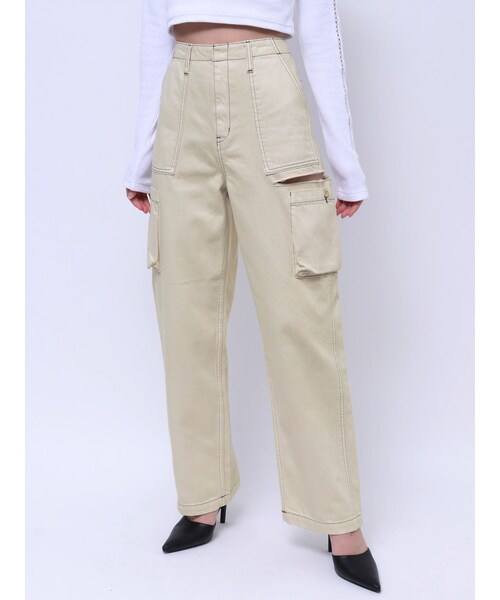 GYDA（ジェイダ）の「ハイウエストSIDE RIPPEDカーゴワイドパンツ（デニムパンツ・レディース・アイボリー/ブラック・S/M）」の6枚目の写真