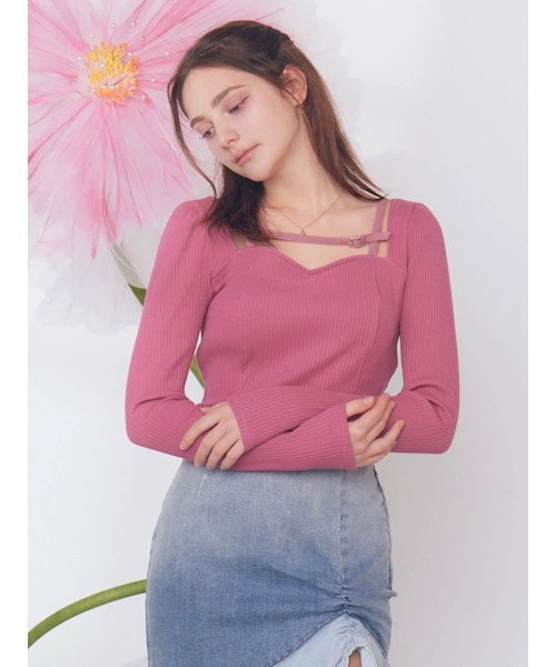 EATME（イートミー）の「ベルテッドリブTOP（Tシャツ/カットソー・レディース・グレー/ブラック/ピンク・F）」の6枚目の写真