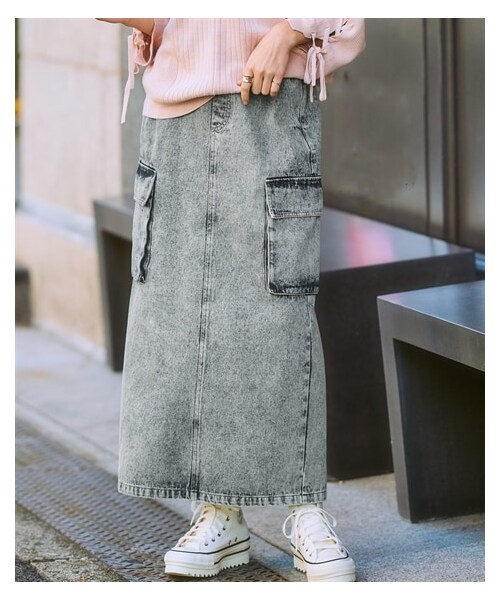 nissen（ニッセン）の「＜大きいサイズ＞ ペンシルラインカーゴデニムスカート（ゆったりヒップ）（スカート・レディース・ブルー(スーパーブリーチ)/ネイビー(ブリーチ)・L/LL/3L/4L/5L/6L/8L/10L）」の5枚目の写真