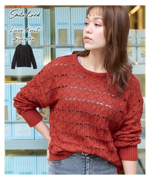 nissen（ニッセン）の「＜大きいサイズ＞透かし編ニットプルオーバー（ニット/セーター・レディース・赤/黒・L/LL/3L/4L/5L/6L/8L/10L）」の3枚目の写真