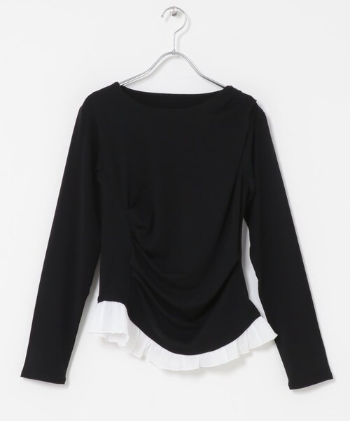 SENSE OF PLACE by URBAN RESEARCH（センスオブプレイスバイアーバンリサーチ）の「フリルドレープトップ（Tシャツ/カットソー・レディース・OFF×BLK/BLACK/GRAY・One）」の2枚目の写真