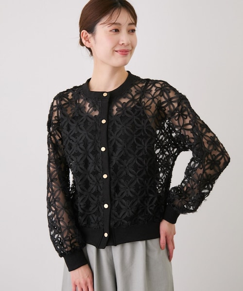 Jayro(ジャイロ)の「フラワー刺繍シアーブルゾン(ブルゾン・レディース・ブラック/ホワイト/ホワイト系・F)」の5枚目の写真