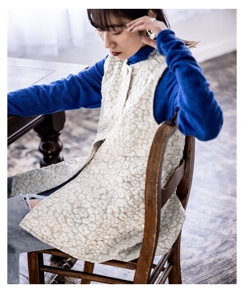 nissen（ニッセン）の「ふくれジャガード前空きベスト ［Soiunique］（ベスト・レディース・ベージュ/ブラック・M/L）」の5枚目の写真