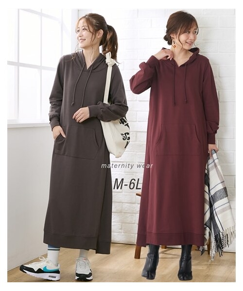 nissen（ニッセン）の「【産前・産後　授乳服】綿混スウェット　マタニティマキシ丈パーカーワンピース（マタニティウェア/グッズ・レディース・チャコール/【移行済】ブルーグレー/モカ/【移行済】杢グレー/ダークグリーン/グレージュ/イエローベージュ/ボルドー/ネイビー/ダークブラウン・マタニティM/マタニティL/マタニティLL/マタニティ3L/マタニティ4L/マタニティ5L/マタニティ6L）」の22枚目の写真