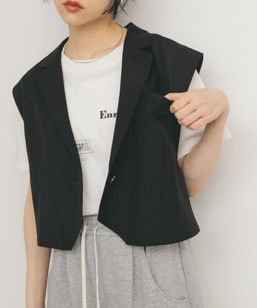 KBF（ケイビーエフ）の「ルーズテーラードベスト（テーラードジャケット・レディース・SAND/BLACK・one）」の8枚目の写真