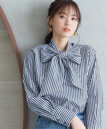 nissen | 大きいサイズ　ストライプリボンタイシャツ　miclat(シャツ/ブラウス)