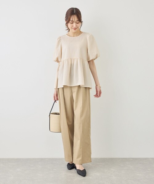 ROPE' PICNIC(ロペピクニック)の「【ベストヒット】細見えバルーンペプラムブラウス(シャツ/ブラウス・レディース・ブラック/キナリ/キナリ系/サックス/ダークブラウン・F)」の12枚目の写真