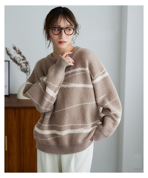 nissen（ニッセン）の「配色ジャガードオーバーサイズニット＜大きいサイズ有＞（ニット/セーター・レディース・オレンジ系/チェック:オレンジ系/サックス系/サックス系(チェック)/ネイビー系/チェック:ネイビー系/黒系/黒系(チェック)/ブロック:オレンジ系/サックス系(ブロック)/ブロック:グリーン系/チェック:モカ系/ニュアンス:グレー系/ニュアンス:ベージュ系/ニュアンス:黒系・S~M/L~LL/3L~4L/5L~6L/8L/10L）」の11枚目の写真