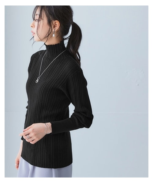 nissen（ニッセン）の「綿１００％ハイネックランダムリブニット＜大きいサイズ有＞（ニット/セーター・レディース・黒/チャコールグレー杢/アイボリー/グレージュ/フォレストイエロー/ライトグレー杢/フューシャピンク・S/M/L/LL/3L）」の15枚目の写真