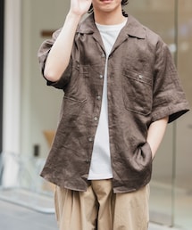 FORK&SPOON | FORK&SPOON　フレンチリネンオープンカラーショートスリーブシャツ(シャツ/ブラウス)