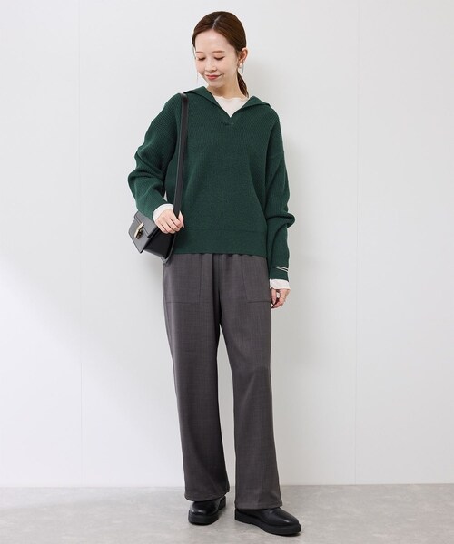 ROPE' PICNIC(ロペピクニック)の「スキッパーポロニットプルオーバー/イージーケア(ニット/セーター・レディース・グレー/オフホワイト/ダークグリーン/ネイビー・F)」の18枚目の写真