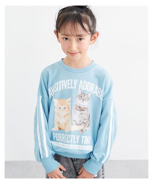 nissen（ニッセン）の「袖ラインネコ転写プリントトレーナー（女の子）（スウェット・キッズ・チャコールグレー/サックス・120/130/140/150/160）」の8枚目の写真
