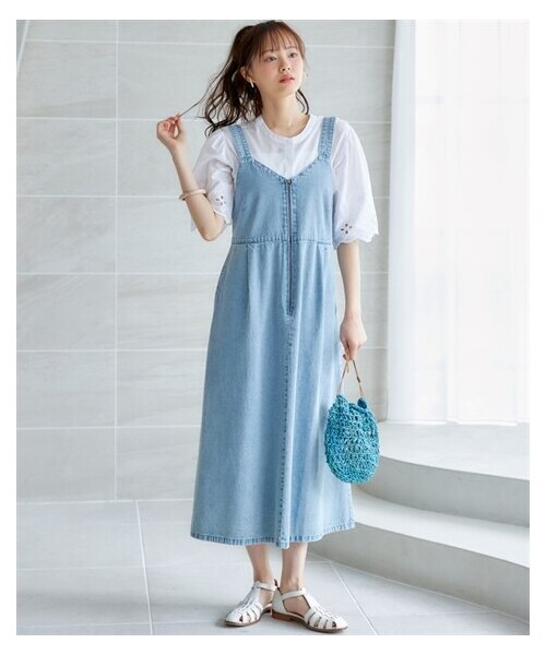 nissen（ニッセン）の「大きいサイズ　フロントジップデニムジャンパースカート miclat（ワンピース・レディース・ライトブルー/ブルー・L/LL/3L/4L/5L/6L/8L/10L）」の9枚目の写真