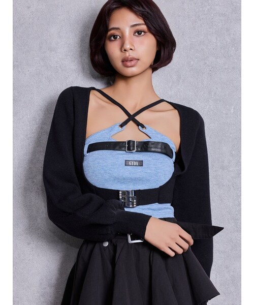 GYDA（ジェイダ）の「GG bijou beltニットボレロ（カーディガン/ボレロ・レディース・オフホワイト/ブラック・F）」の4枚目の写真