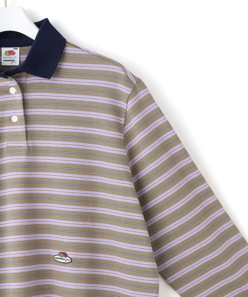 ADAM ET ROPE'(アダムエロペ)の「【HOMME girls×FRUIT OF THE LOOM】Striped Long Sleeve Polo(ポロシャツ・レディース・ラベンダー・S)」の6枚目の写真