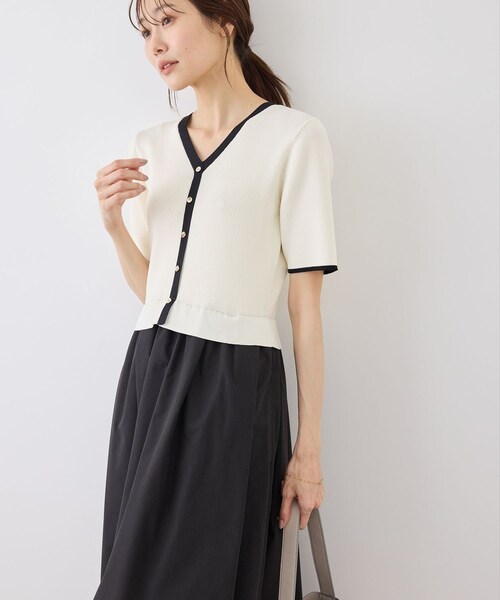 ROPE' PICNIC(ロペピクニック)の「メタル釦布帛ドッキングハーフスリーブニットワンピース(ワンピース・レディース・キナリ系/ネイビー/ピンク・M/S)」の19枚目の写真