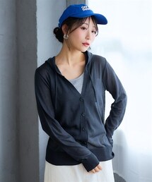 nissen | ＜大きいサイズ＞シャリ美シアーニットフードカーディガン(カーディガン/ボレロ)