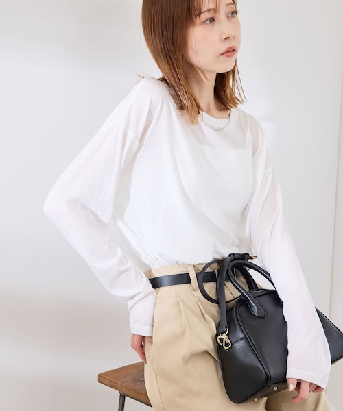 ROPE' PICNIC(ロペピクニック)の「シアーロングTシャツ(Tシャツ/カットソー・レディース・チャコール/ライトグレー/ホワイト/ピンク・38)」の1枚目の写真