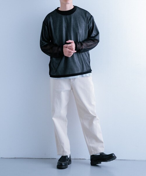 ITEMS URBANRESEARCH（アイテムズ アーバンリサーチ）の「メッシュトップス+Tシャツ レイヤードセット（Tシャツ/カットソー・メンズ・BLK×WHT/OFF×OLV/OFF×杢GRY・M/L）」の10枚目の写真
