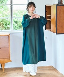 nissen | ＜大きいサイズ＞なめらかポンチスキッパー異素材切替ワンピース(ワンピース)