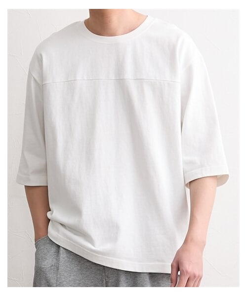 nissen（ニッセン）の「七分袖フットボールTシャツ（Tシャツ/カットソー・メンズ・黒/オフホワイト・M/L/LL/3L/4L/5L/6L/8L/10L）」の3枚目の写真