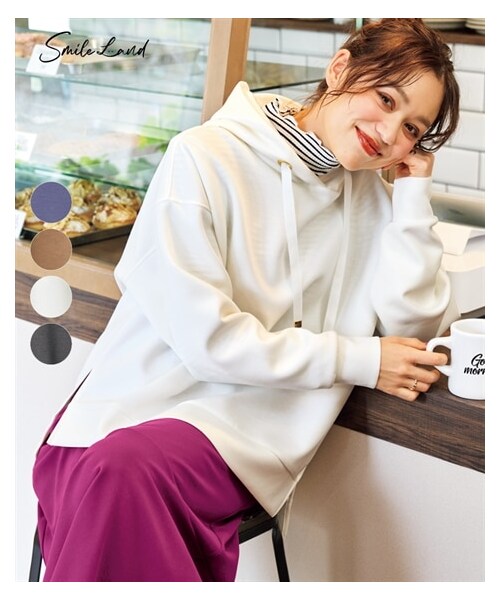 nissen（ニッセン）の「大きいサイズ 大きいサイズ ダンボールニットきれい見えパーカー（パーカー・レディース・チャコール/モカベージュ/オフホワイト/ブルーグレー・L~LL相当/3L~4L相当/5L~6L相当/8L相当/10L相当）」の5枚目の写真