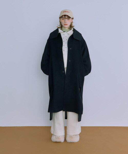 THE GOODLAND MARKET（ザグッドランドマーケット）の「cwtch　WOOL LONG COAT（ステンカラーコート・レディース・GREEN/BLACK/OAT・FREE）」の10枚目の写真